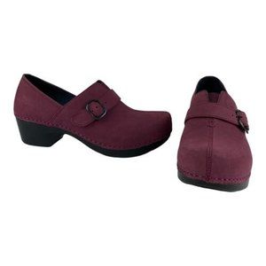 Dansko Clogs Tamara Wine Nubuck/Leather Buckle Slip On Size 37 US 6.5-7